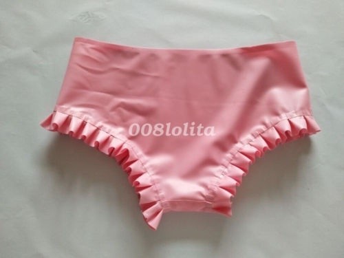 Pink latex frill trim knickers - trim,